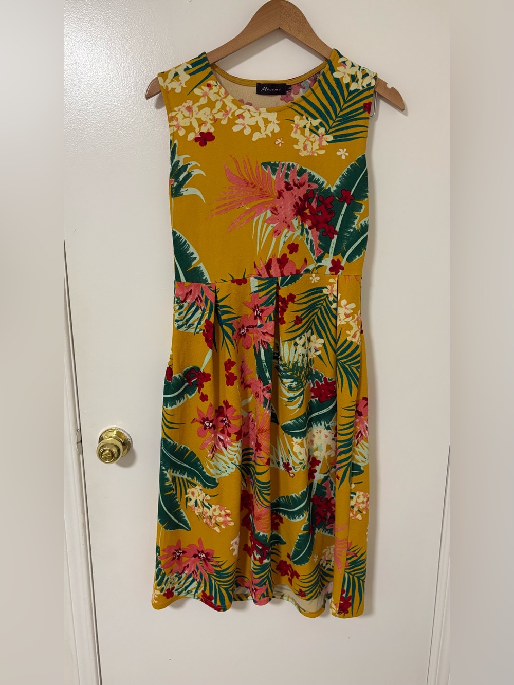 Mustard Tropical Floral Sleeveless Dress